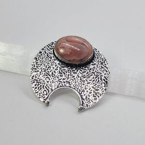 Rhodochrosite Sliver Plated Antique Style Pendant 1.4" Jewelry Crescent Moon